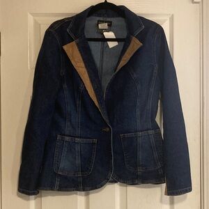 Vintage Baby Phat Dark Blue Denim Blazer with Brown Trim